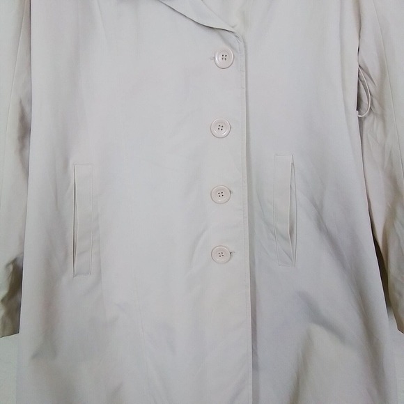 New York & Company Beige Ruffle Notch Collar 4 Button Belted Trench Coat XL - Picture 15 of 16